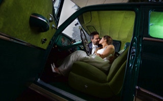 wedding in an old car